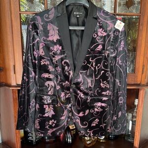 INC International Concepts Black and Purple Velvet Blazer
